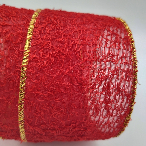 RENAISSANCE 2000 Red Textured Ribbon Gold Edge 2.5” Two (2) Yards - Picture 4 of 5